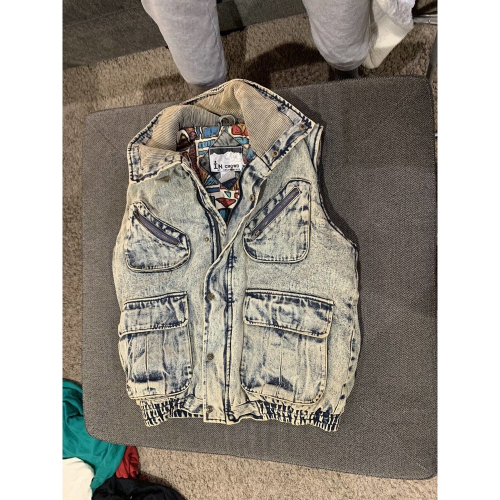 Vintage 80's / 90's In Crowd Denim Puffer Vest Outdoors Retro Stone Washed Sz M